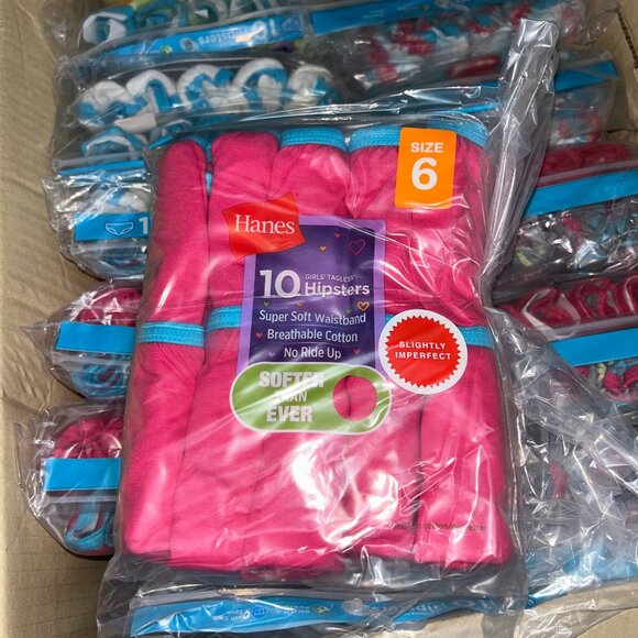 Hanes Girls’ Tagless Hipsters – LOT 65 - 240 pcs – 24 packs (10 ea) – Sz 6 - NEW - Picture 1 of 3